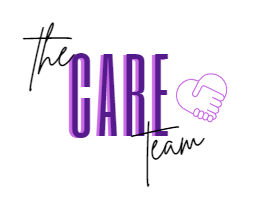 Text that says the care team with an image of purple hands creating a heart.